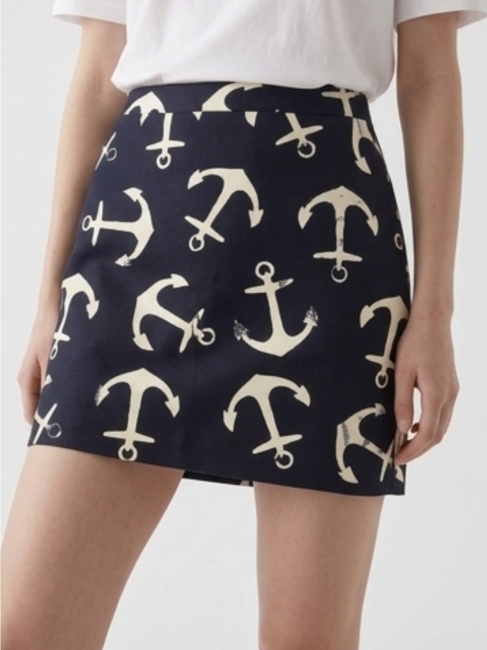 J. Crew Navy Mini Skirt with Cream Anchor Motif